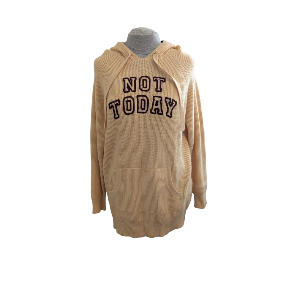 Beige "Not Today" Hooded Knit Sweater
